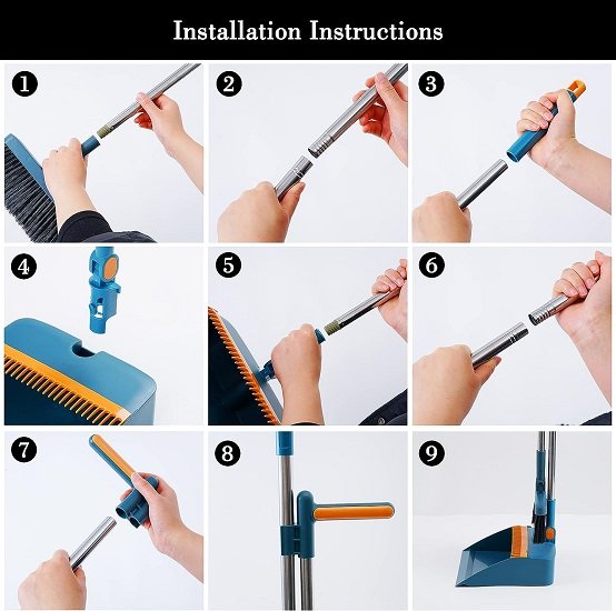Broom and dustpan set, upright broom and dustpan comb