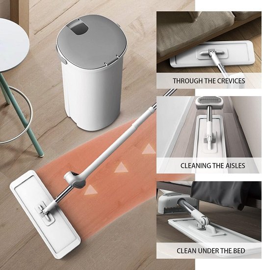 360 Hands-Free Self Wringing Floor Cleaning Mop, with 4 x Washable Pads,White