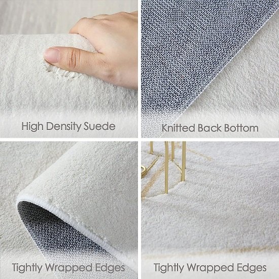 Abstract Gold Thread Area Rug, Off-White, 5x7 Feet