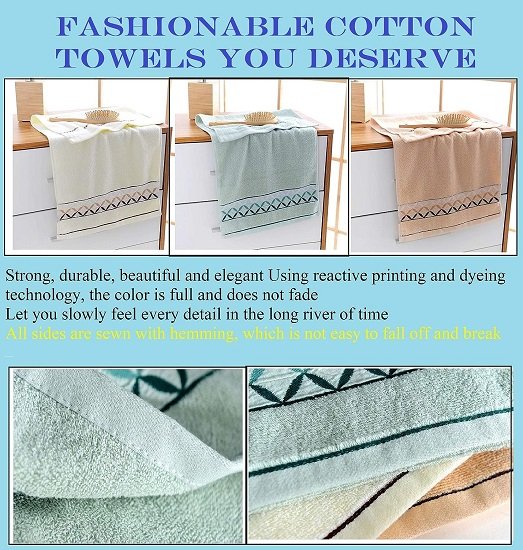 Pack of 4 Cotton Hand Towels, 100% Cotton Face Towels, Printed, Super Soft, Highly Absorbent (14 x 30 inches)