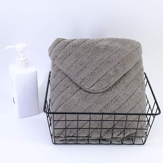 Microfiber Oversize Quick Dry Lint Free Bath Towel, 60 x 30 in, Set of 2 (Gray, Ribbed Design)