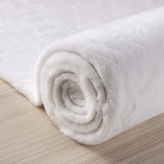 Super Soft Faux Rabbit Fur Rug, Bedroom Floor Sofa Living Room Area Rug, White 2 x 6 Feet