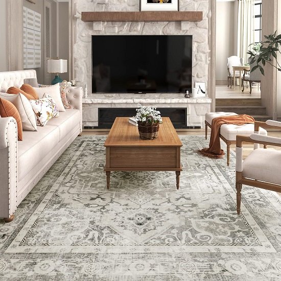 5x7ft - Distressed Vintage Bedroom Dining Room Living Room - Machine Washable TP Backing - Gray
