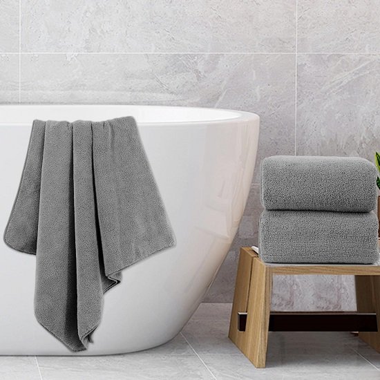 Microfiber Bath Towels, Set of 2 (30" x 60") Quick-drying, Super Soft, Super Absorbent (Dark Grey)