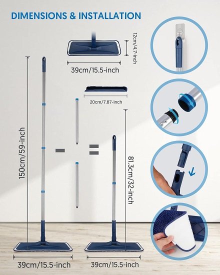 Microfiber Mops for Floor Cleaning,with 4 Reusable Washable Chenille Pads