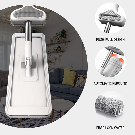 360 Hands-Free Self Wringing Floor Cleaning Mop, with 4 x Washable Pads,White