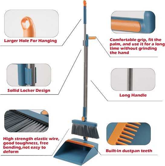 Broom and dustpan set, upright broom and dustpan comb