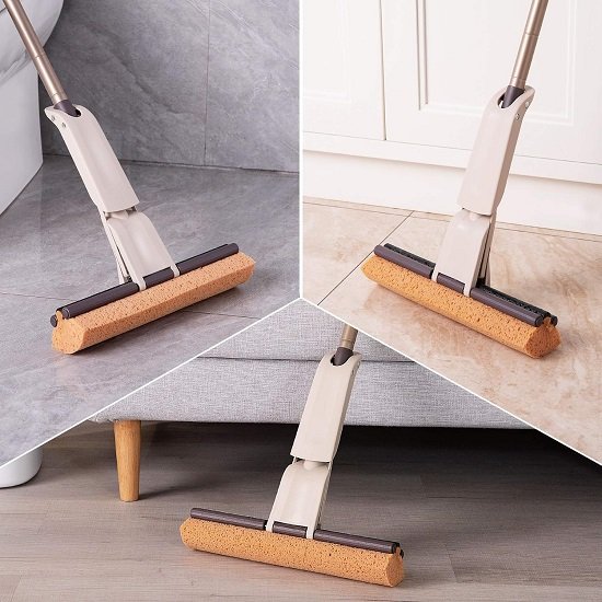Sponge Mop for Floor Cleaning with 2pcs Absorbent Sponge Hands Free Wash Roller Mops