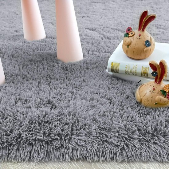 Super Soft Fluffy Living Room Bedroom Rug, 5' x 8', Gray