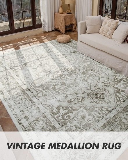 5x7ft - Distressed Vintage Bedroom Dining Room Living Room - Machine Washable TP Backing - Gray