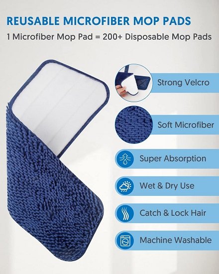 Microfiber Mops for Floor Cleaning,with 4 Reusable Washable Chenille Pads